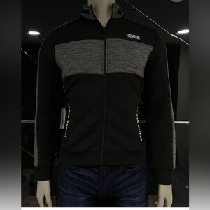 Guess Men’s Black/ Grey Full Zip Mock Neck Benson Scuba Jacket SizeM Soft Fleece